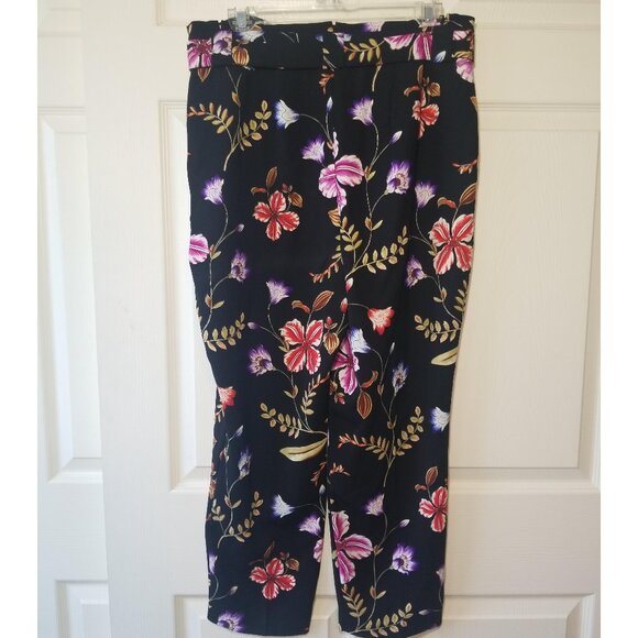 EXPRESS Black Floral Print High Waisted Tapered Leg Ankle Length Pants Size 12s - Picture 6 of 7